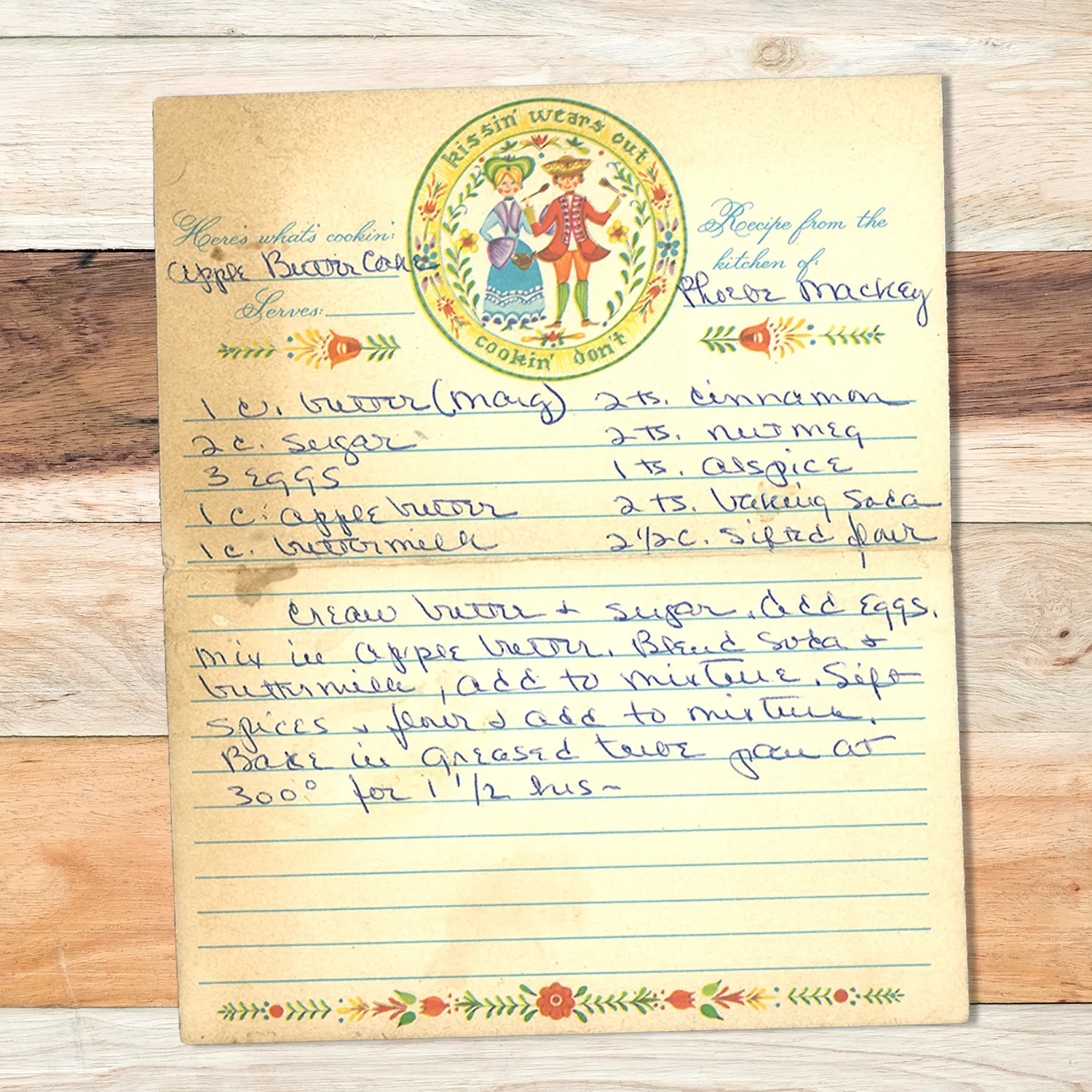 Handwritten recipe card for Apple Butter Cake