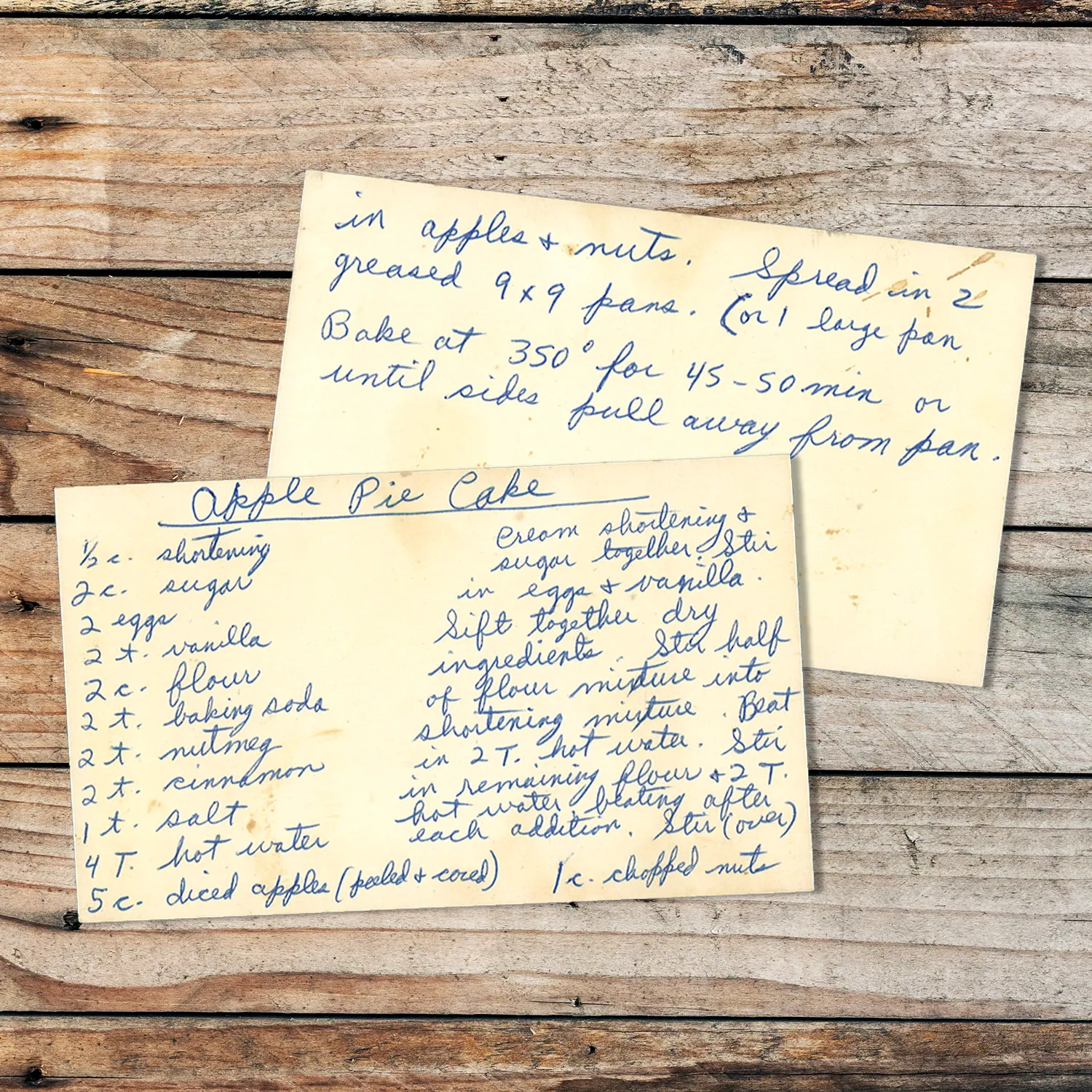 Handwritten recipe card for Apple Pie Cake