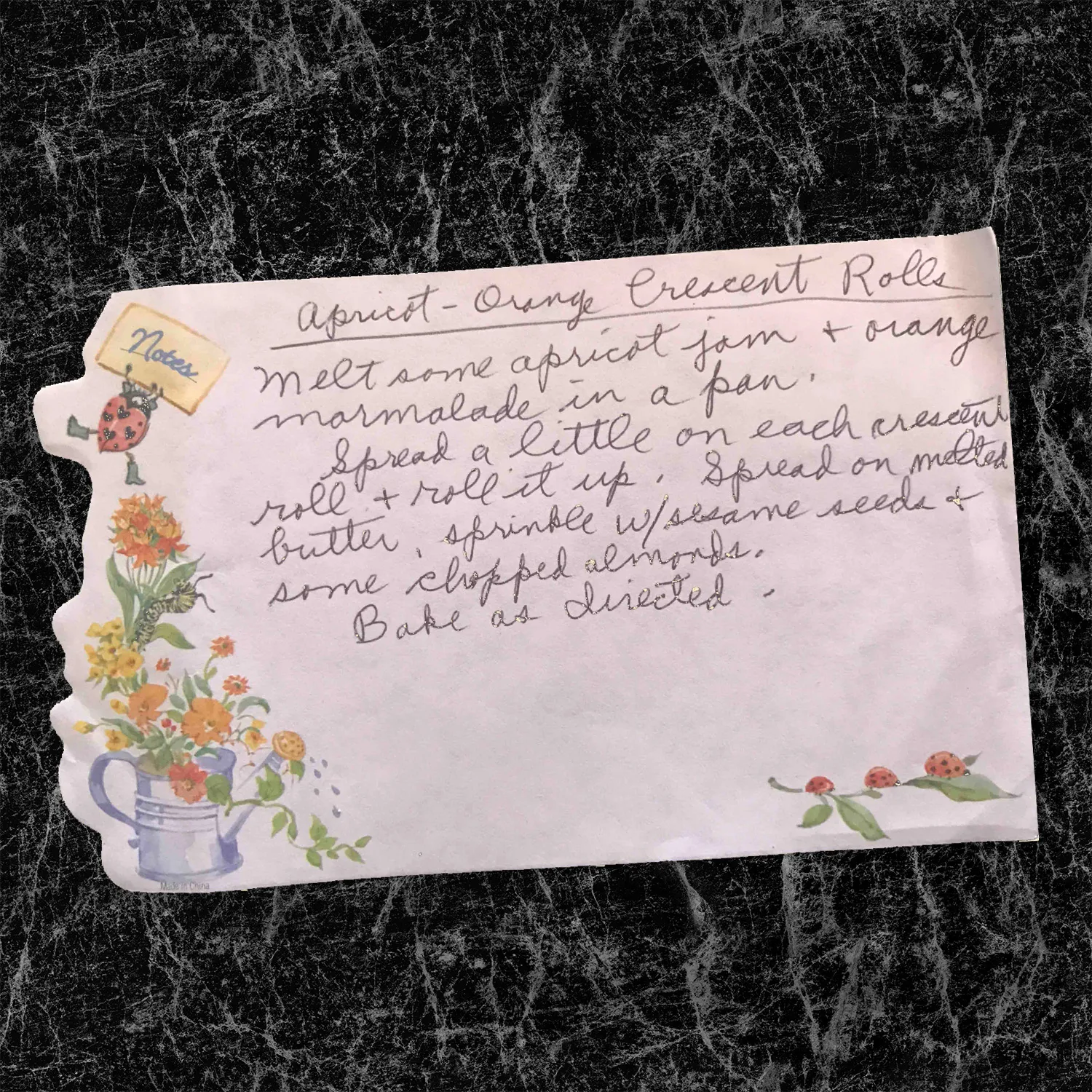 Handwritten recipe for Apricot-Orange Crescent Rolls