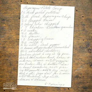 Handwritten recipe for Asparagus Potato Soup