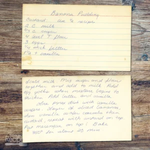 Handwritten recipe card for Banana Pudding