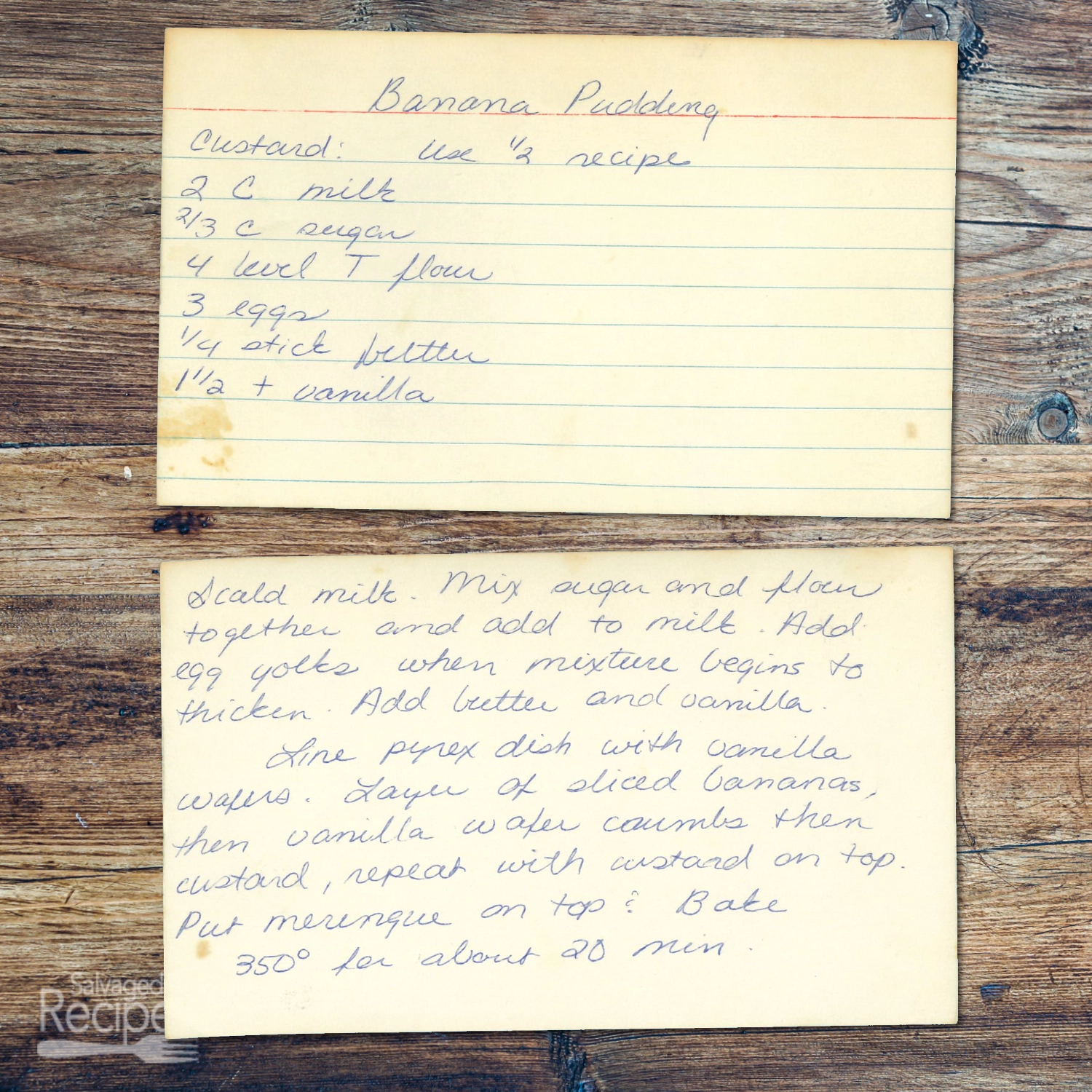Handwritten recipe card for Banana Pudding