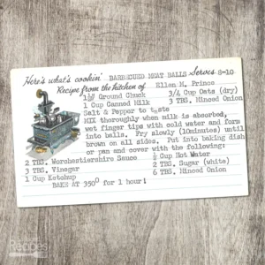 Typed recipe cards for Barbecued Meatballs from Ellen M. Prince