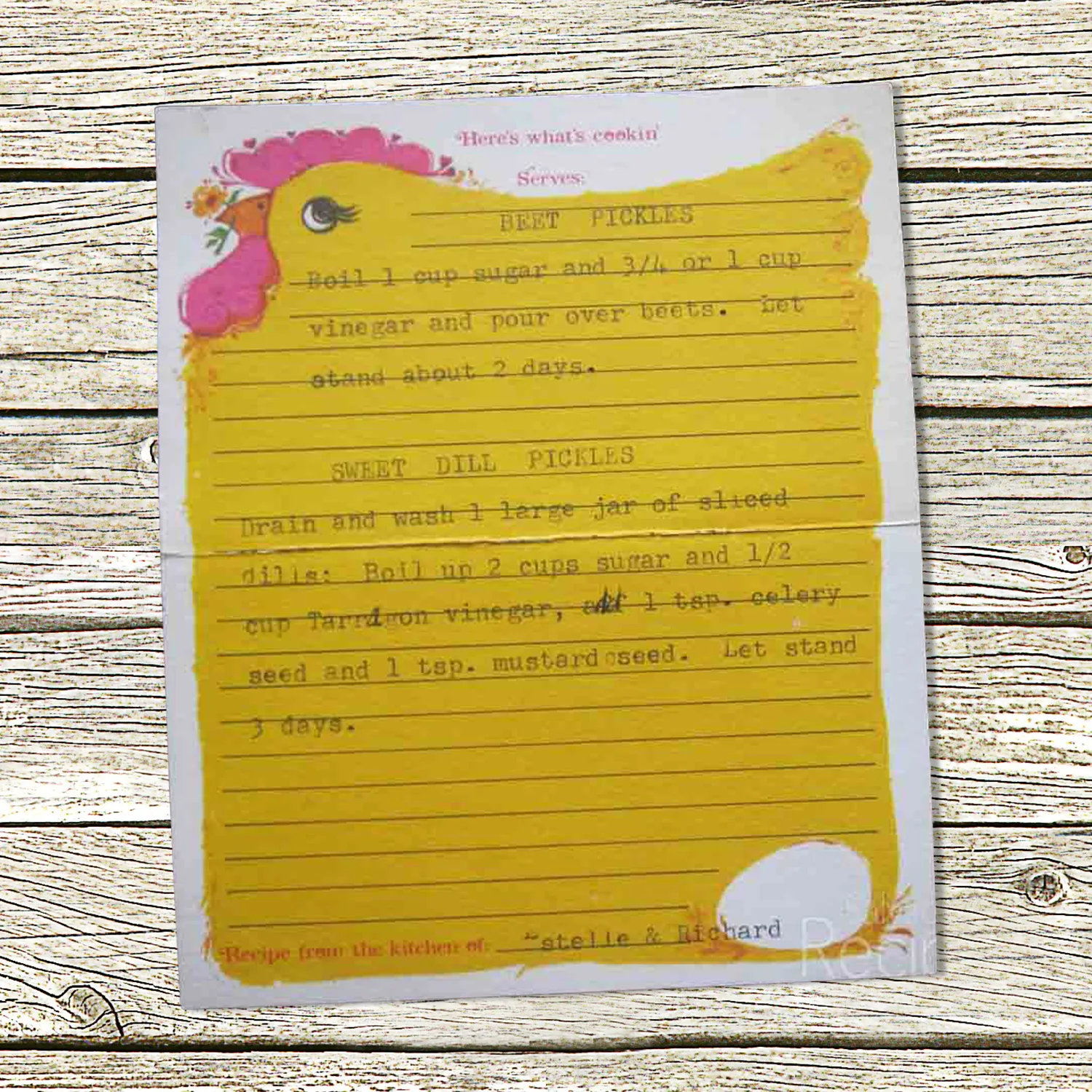 Typed recipe for Beet Pickles from Estelle and Richard