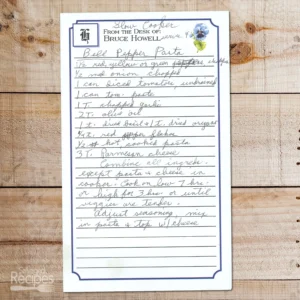Handwritten recipe for Bell Pepper Pasta