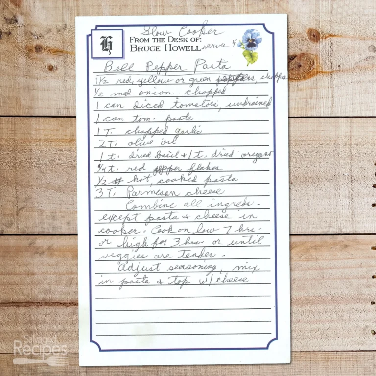 Handwritten recipe for Bell Pepper Pasta