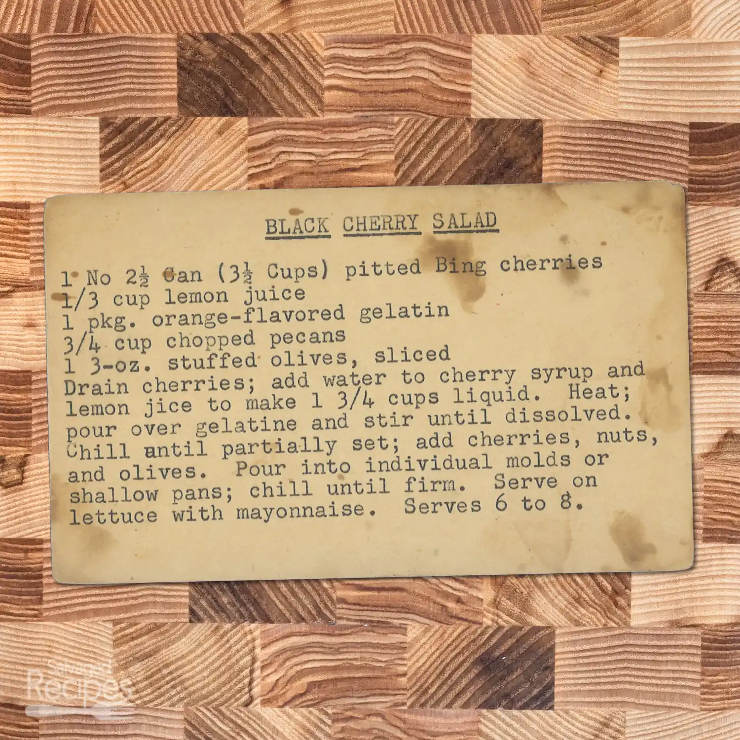 Typed recipe card for Black Cherry Salad