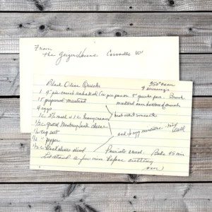 Recipe cards with recipe for Black Olive Quiche
