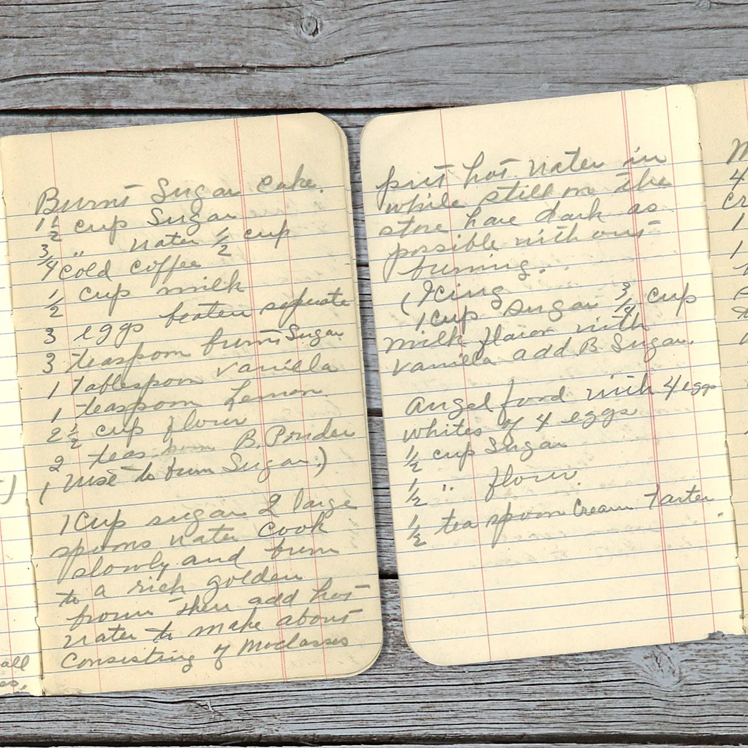 Handwritten recipe for Burnt Sugar Cake
