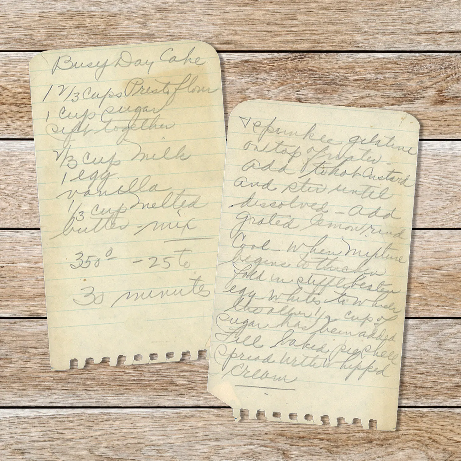 Handwritten recipe for Busy Day Cake