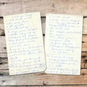Handwritten recipe for Cabbage Soup