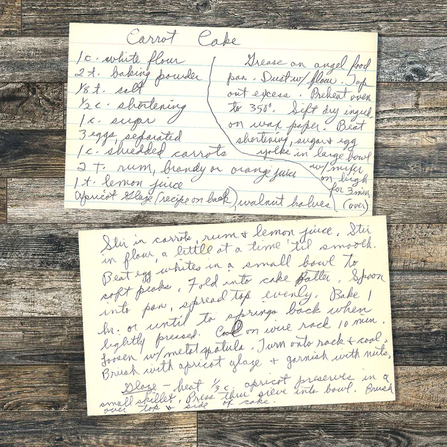 Handwritten recipe card for Carrot Cake