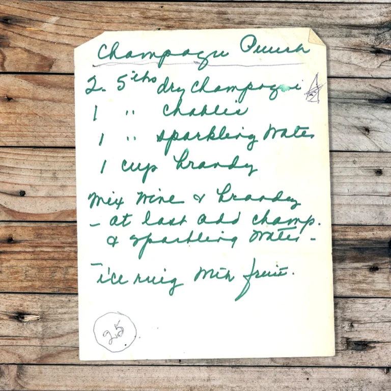 Handwritten recipe for Champagne Punch