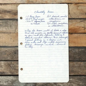 Handwritten recipe for Chantilly Cream