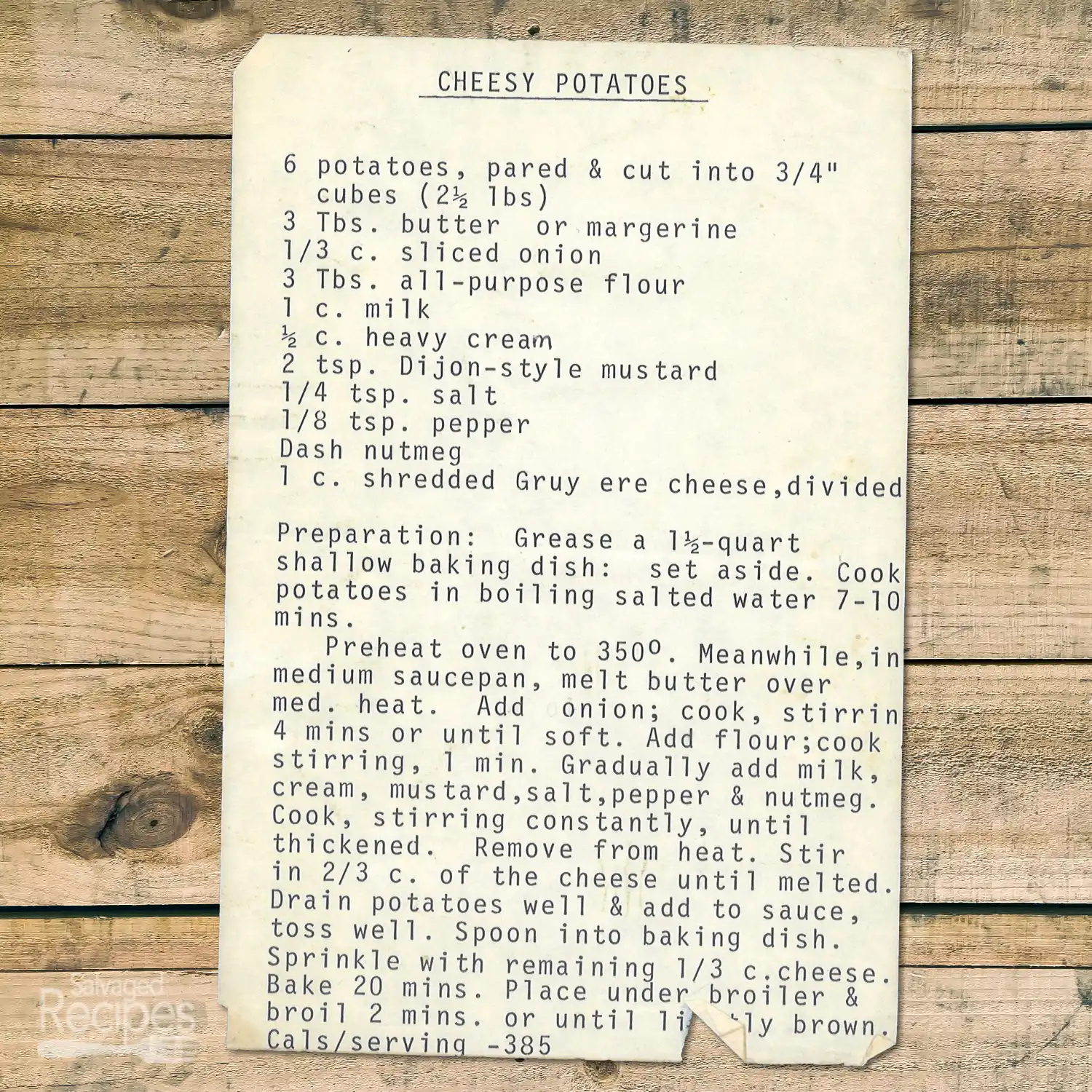 Typed recipe for Cheesy Potatoes