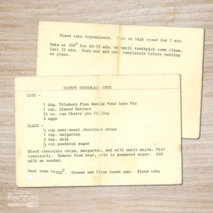 Typed recipe card for Cherry Chocolate Cake