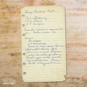 Handwritten recipe for Cherry Custard Torte