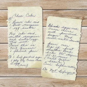 Handwritten recipe for Chess Cake
