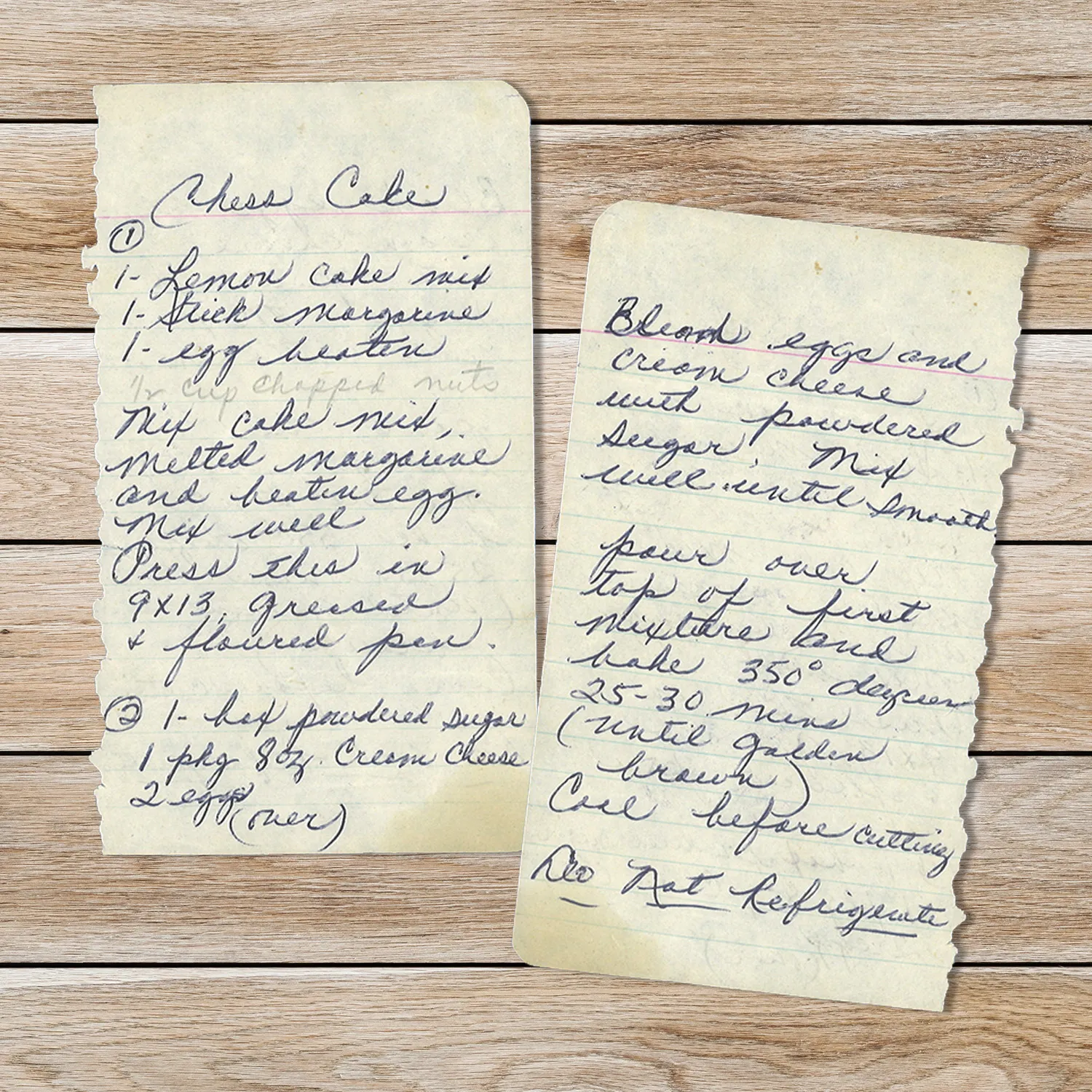 Handwritten recipe for Chess Cake
