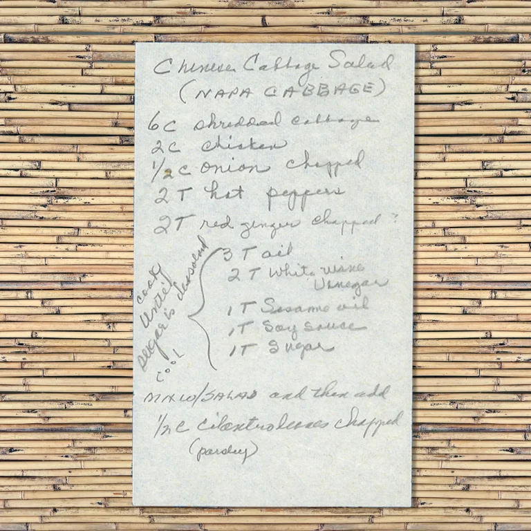 Handwritten recipe for Chinese Cabbage Salad