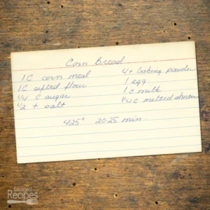 Handwritten recipe card for Cornbread