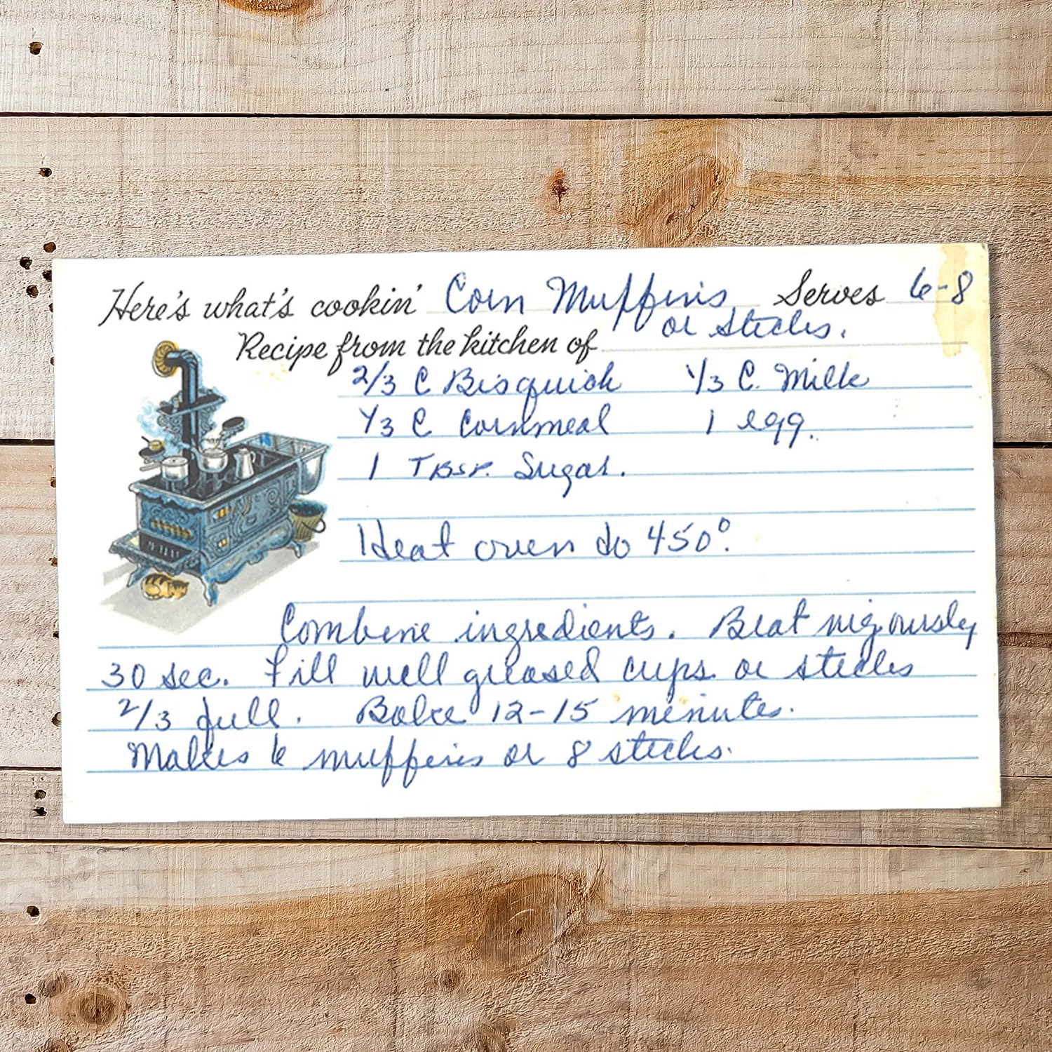 Handwritten recipe card for Corn Muffins