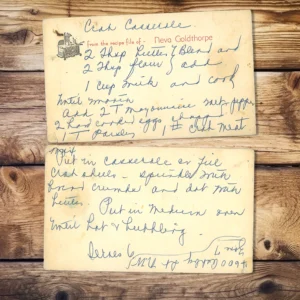 Handwritten recipe for Crab Casserole