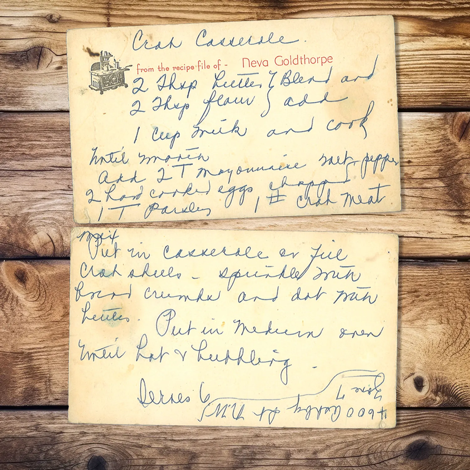 Handwritten recipe for Crab Casserole