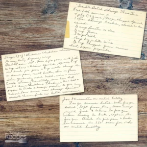 Handwritten recipe card for Shrimp Florentine