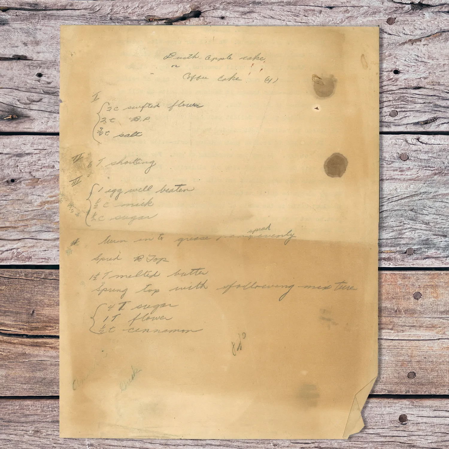 Handwritten recipe for Dutch Apple Cake