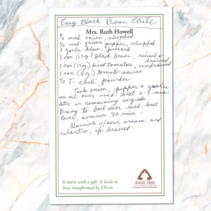 Handwritten recipe for Easy Black Bean Chili