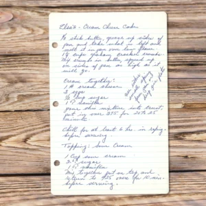 Handwritten recipe for Elsa's Cream Cheese Cake