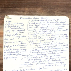 Handwritten recipe for Florentine Rice Quiche