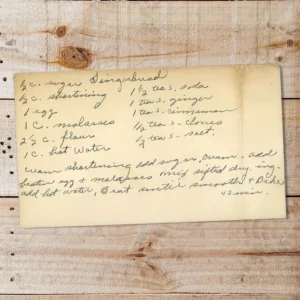 Handwritten recipe card for Gingerbread