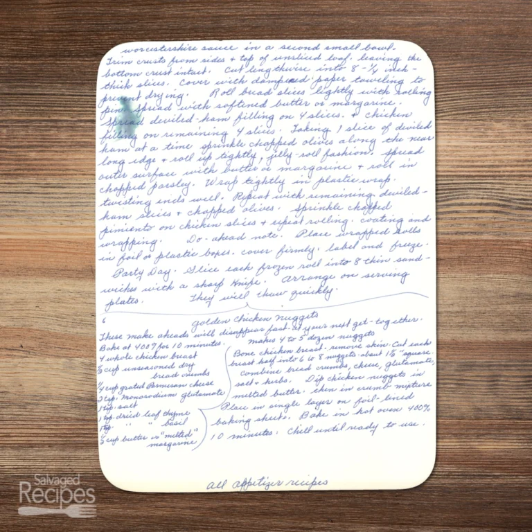 Handwritten recipe for Golden Chicken Nuggets
