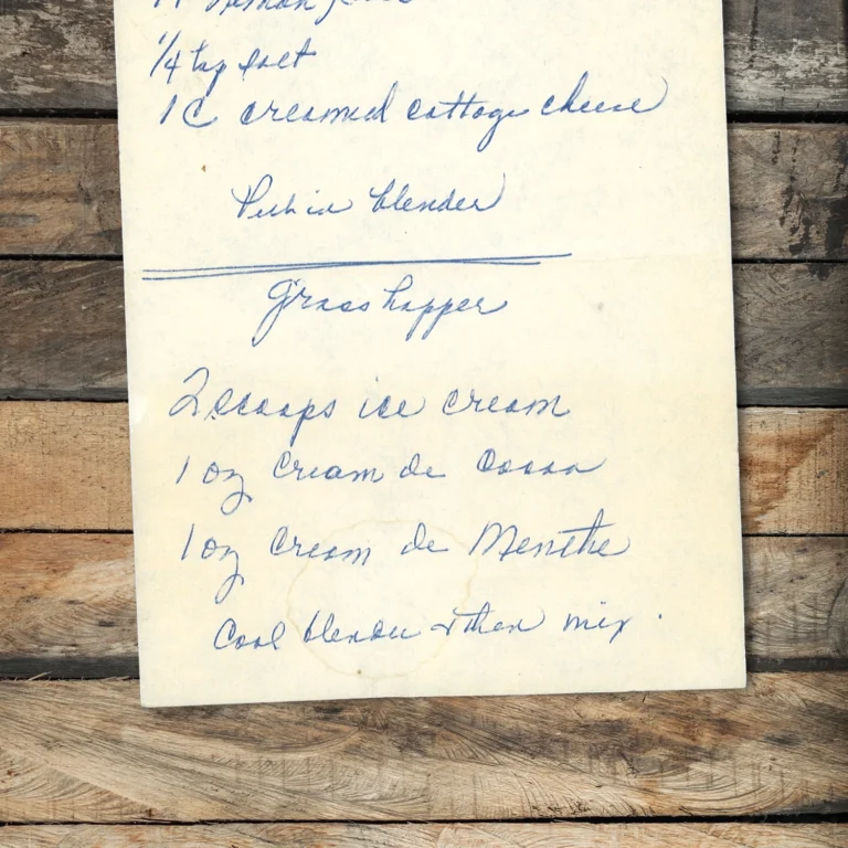 Handwritten recipe for Grasshopper