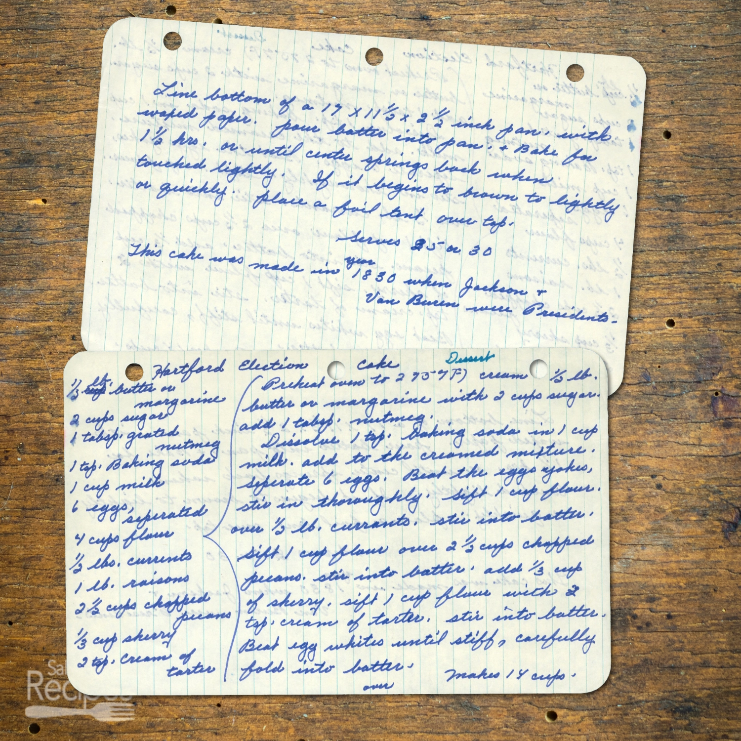 Handwritten recipe for Hartford Election Cake
