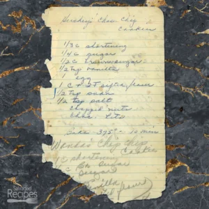 Handwritten recipe for Hershey's Chocolate Chip Cookies