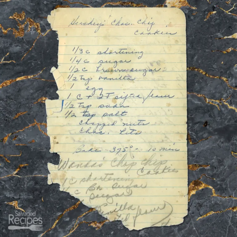 Handwritten recipe for Hershey's Chocolate Chip Cookies