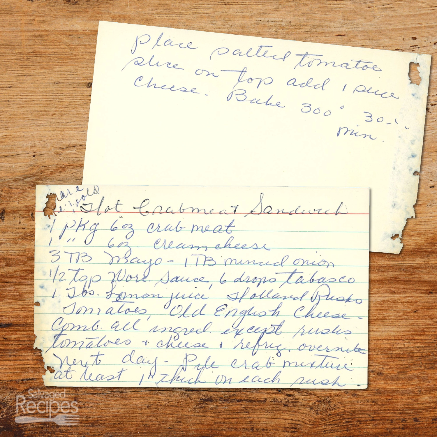 Handwritten recipe card for Hot Crabmeat Sandwich