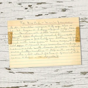 Handwritte nrecipe card for Icebox Cake from Marie Janssen