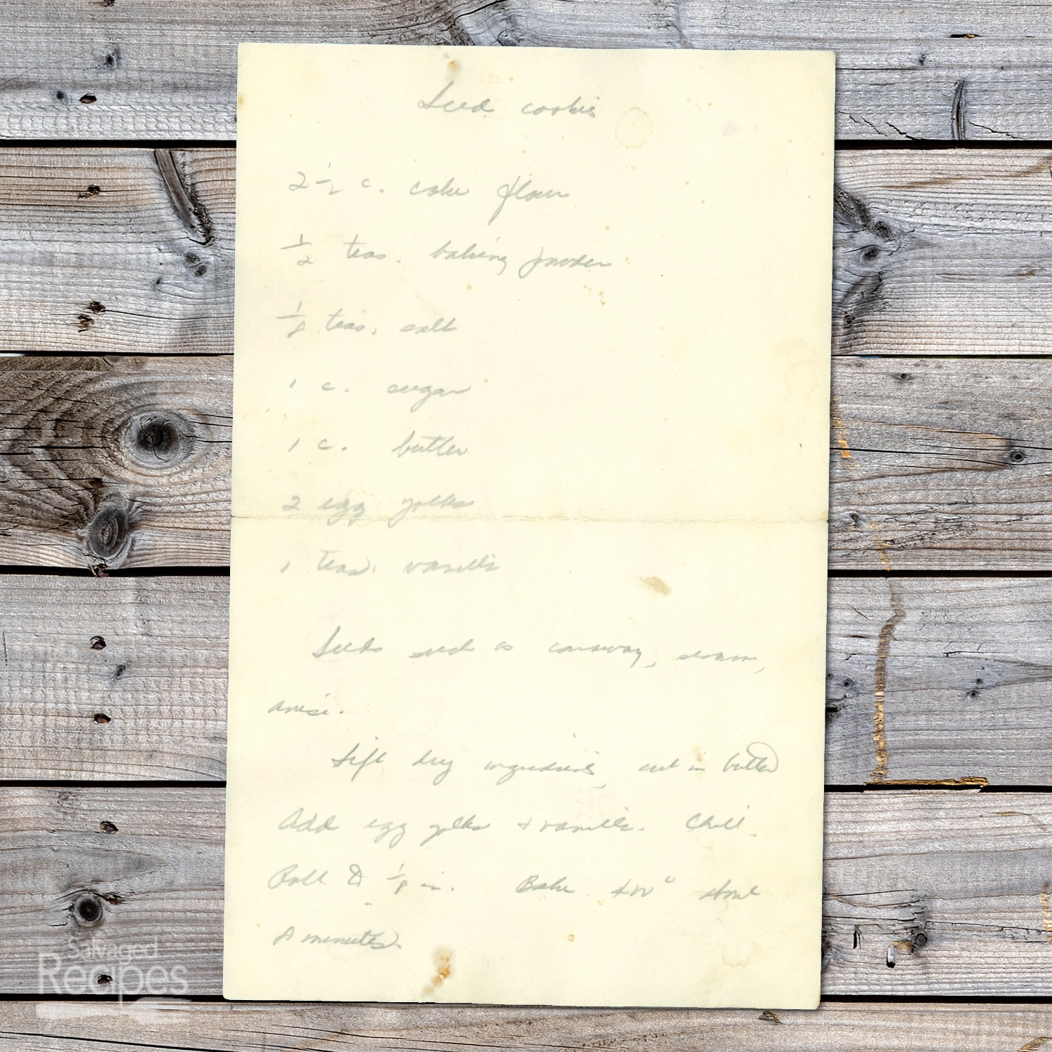 Handwritten recipe for Iced Cookies