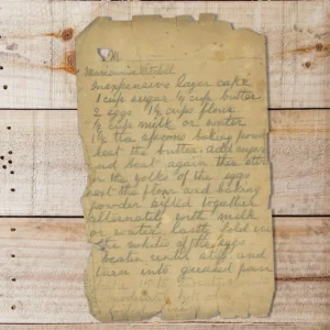 Handwritten recipe for Inexpensive Layer Cake
