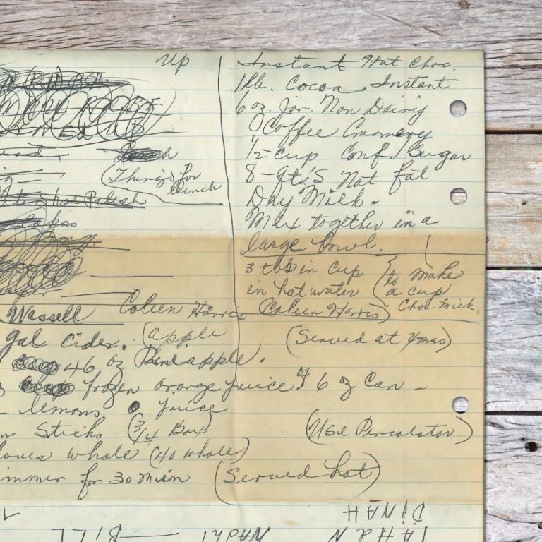 Handwritten recipe for Instant Hot Chocolate
