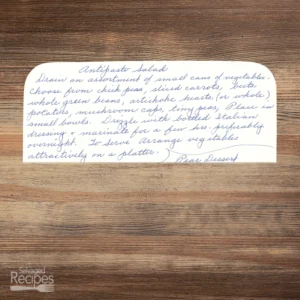 Handwritten recipe for Antipasto Salad
