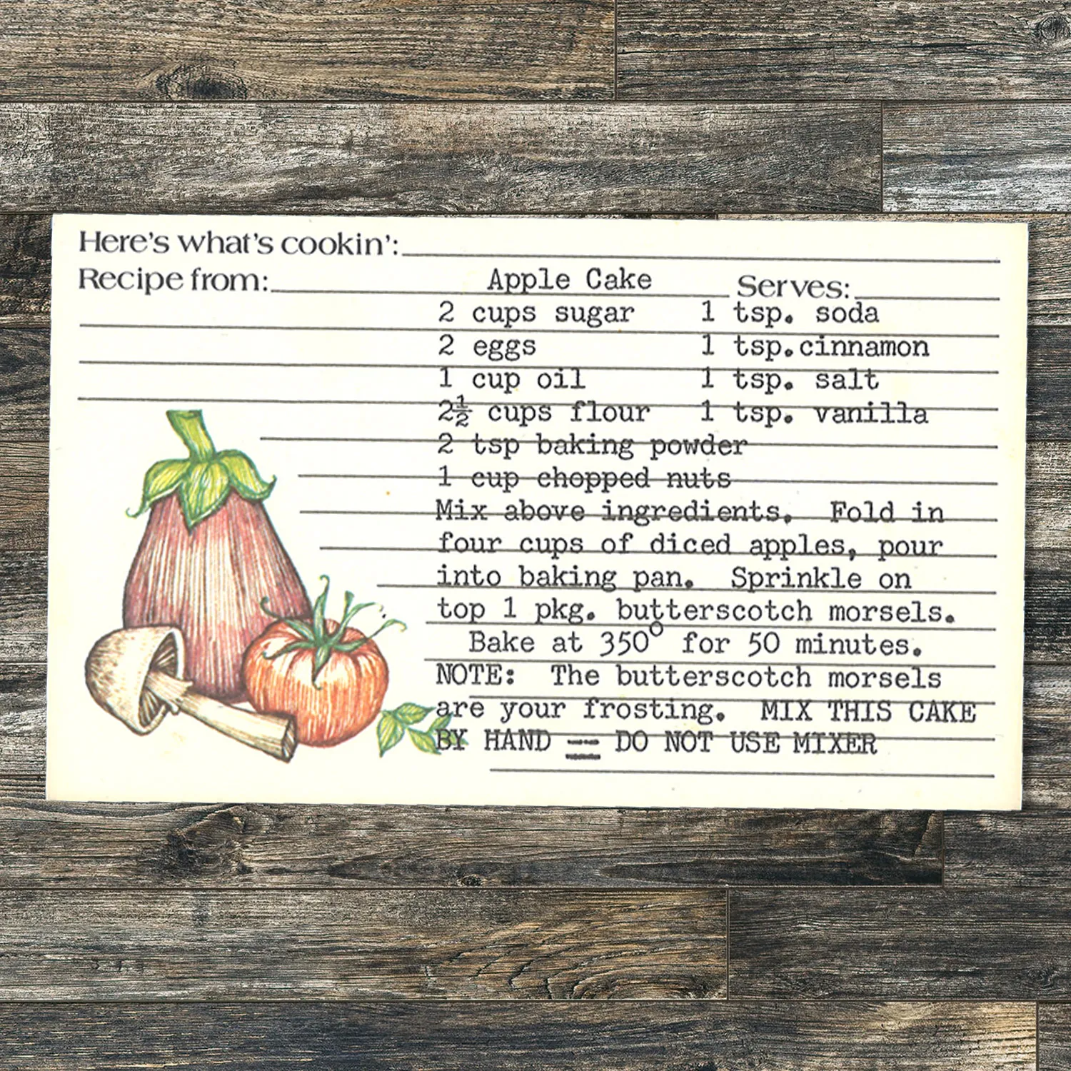 Typed recipe card for Apple Cake