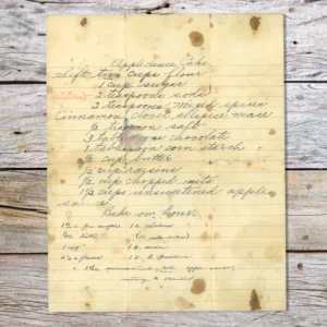 Handwritten recipe for Applesauce Cake