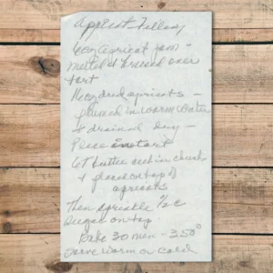 HAndwritten recipe for Apricot Filling