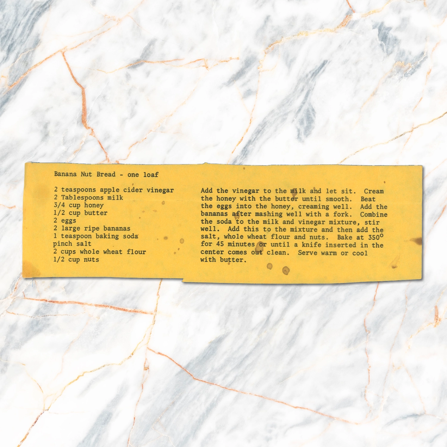 Typed recipe for Banana Nut Bread