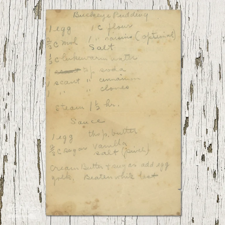 Handwritten recipe for Buckeye Pudding